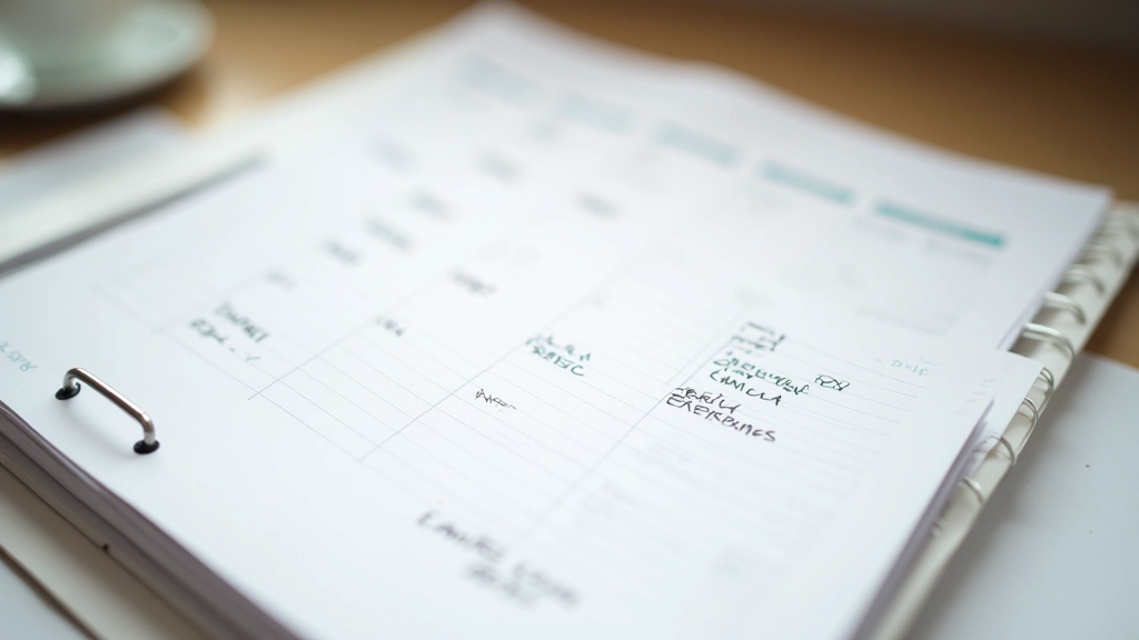 Handwritten calendar showing marked irregular expenses and financial planning notes spread across multiple months